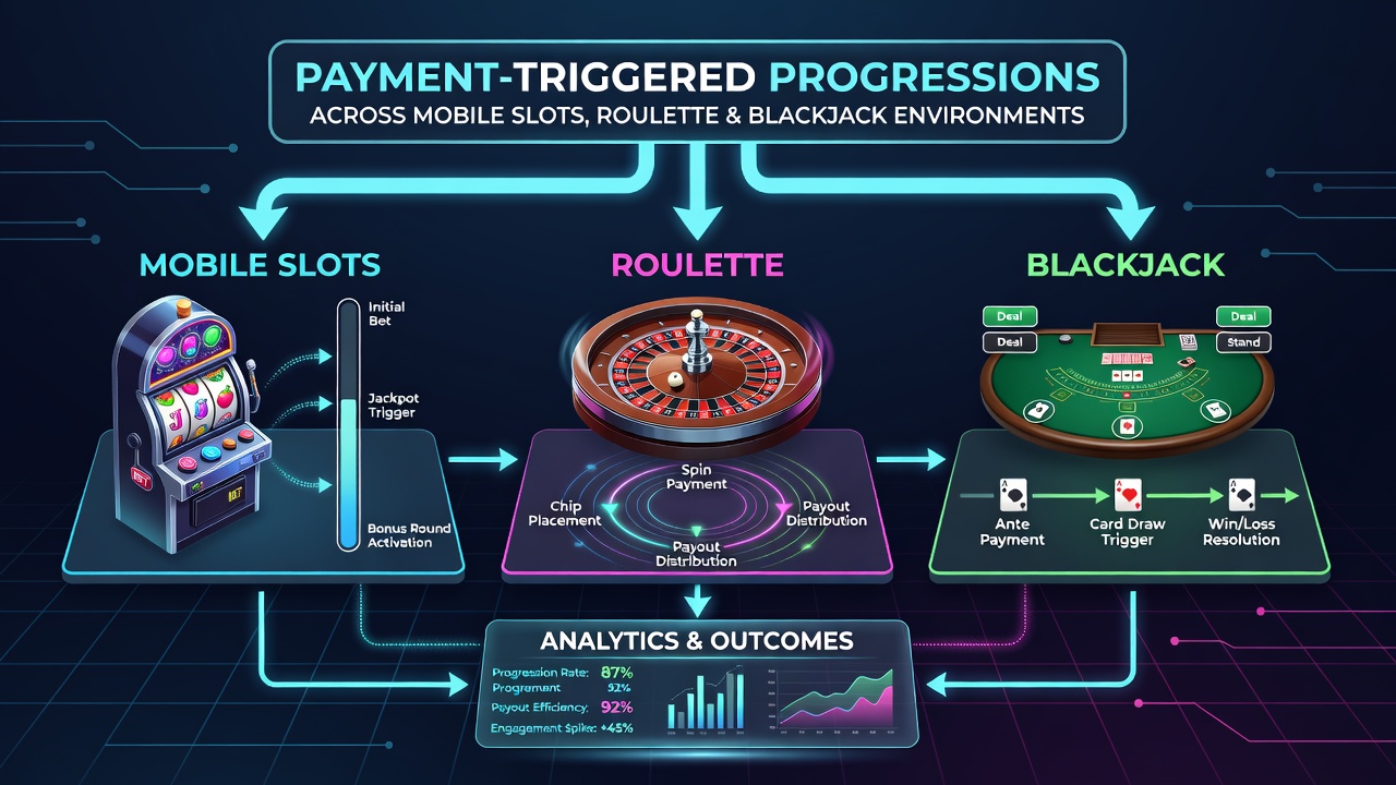 Illustration von Aktivitätsrhythmen und gestaffelten Gewinnen in mobilen Roulette- und Blackjack-Umgebungen
