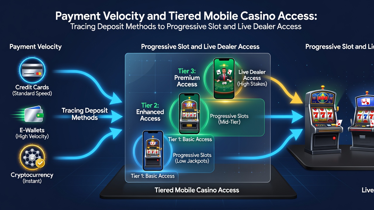 Illustration mobiler Casino-Interfaces mit gestaffelten Belohnungen und Einzahlungsoptionen